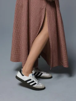Hot Next Drop Waist Gingham Maxi Skirt Rust Brown