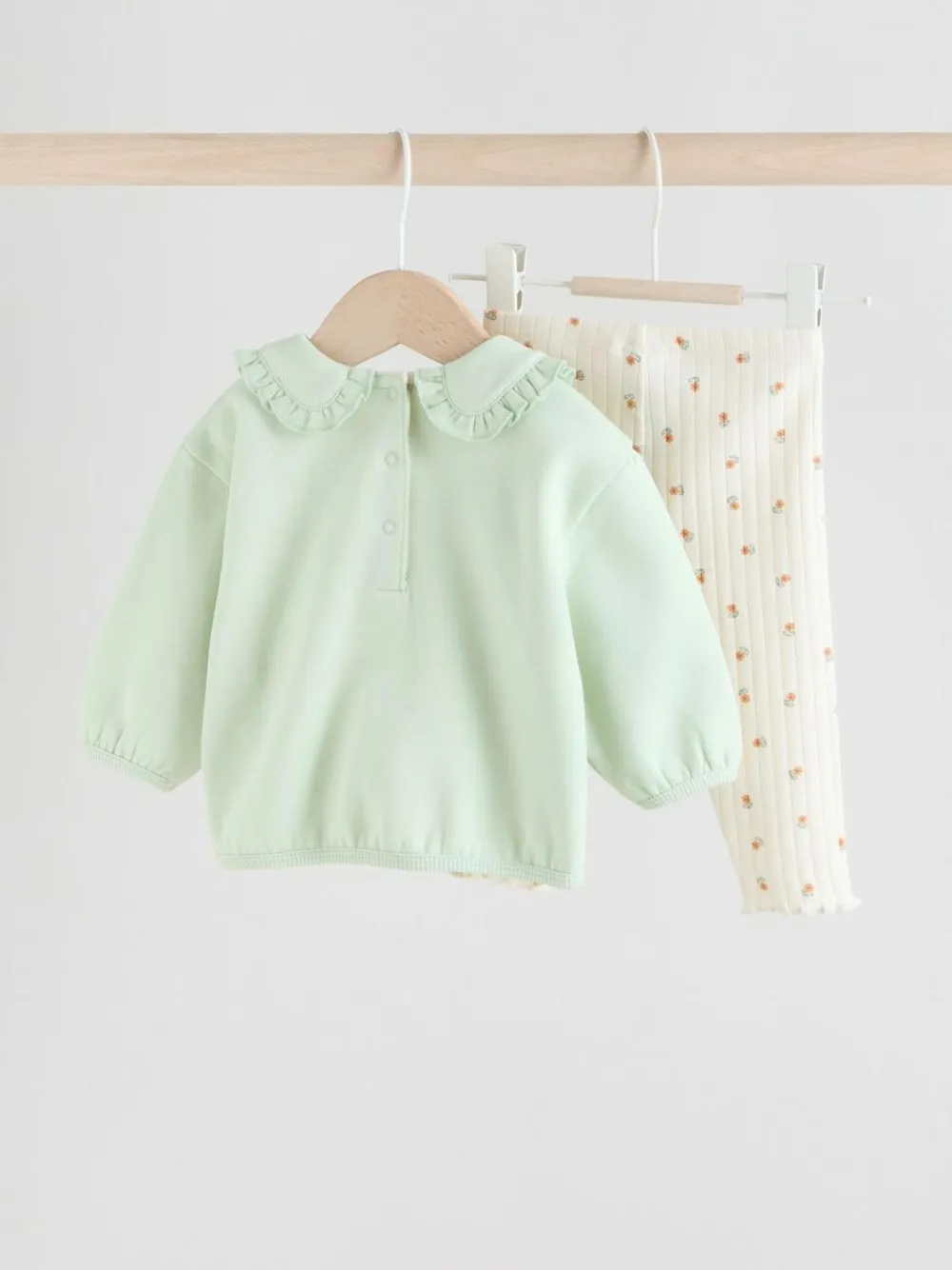 Next Sage Green/ Cream Ditsy Baby Frill Collar Sweater and Leggings 2 Piece Set (0mths-2yrs)^ Sweatshirts & Hoodies|Sets & Coords