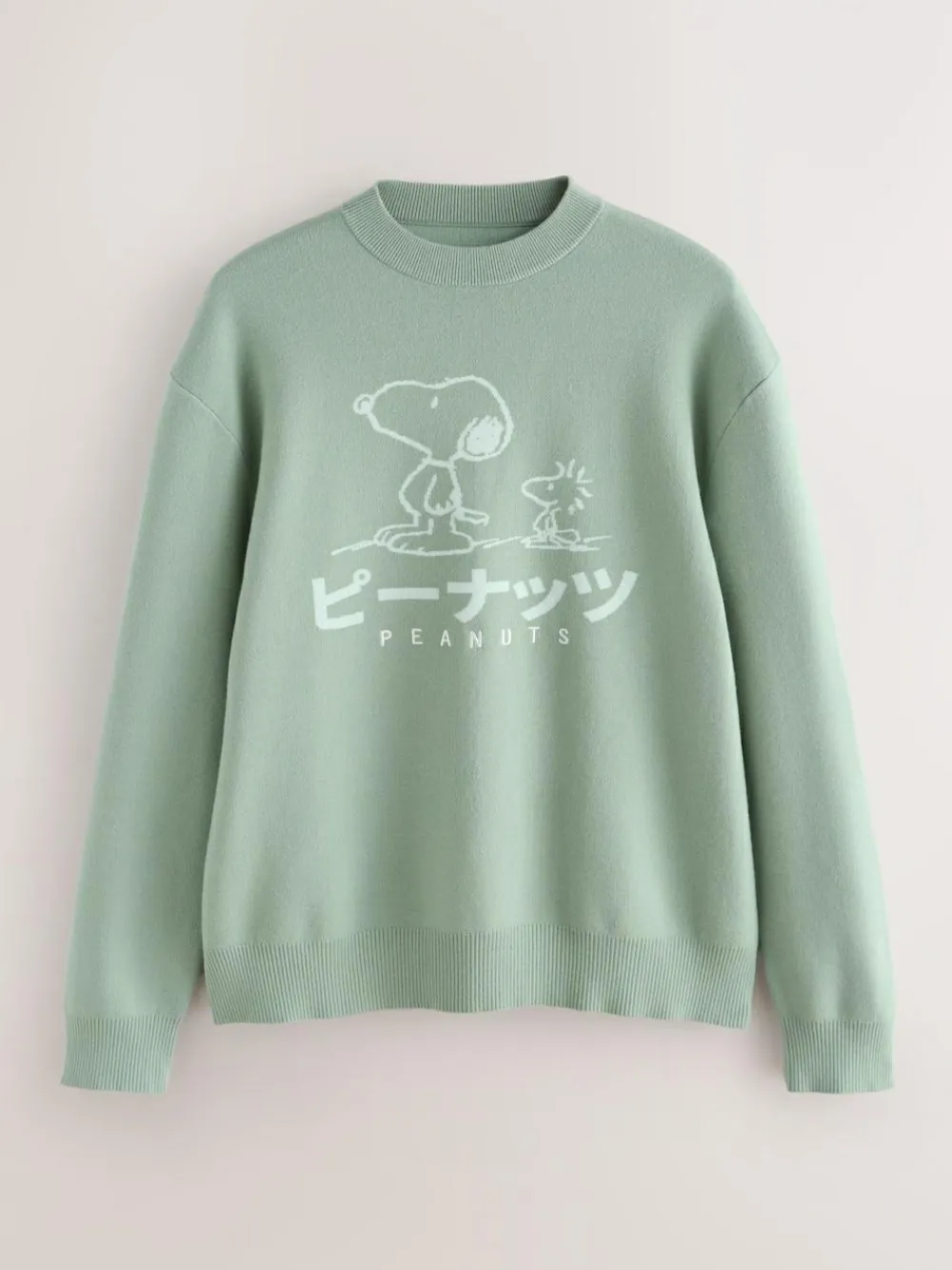 Next Sage Green Relaxed Fit Snoopy Graphic Print Crew Neck Jumper^ Knitwear|Knitwear