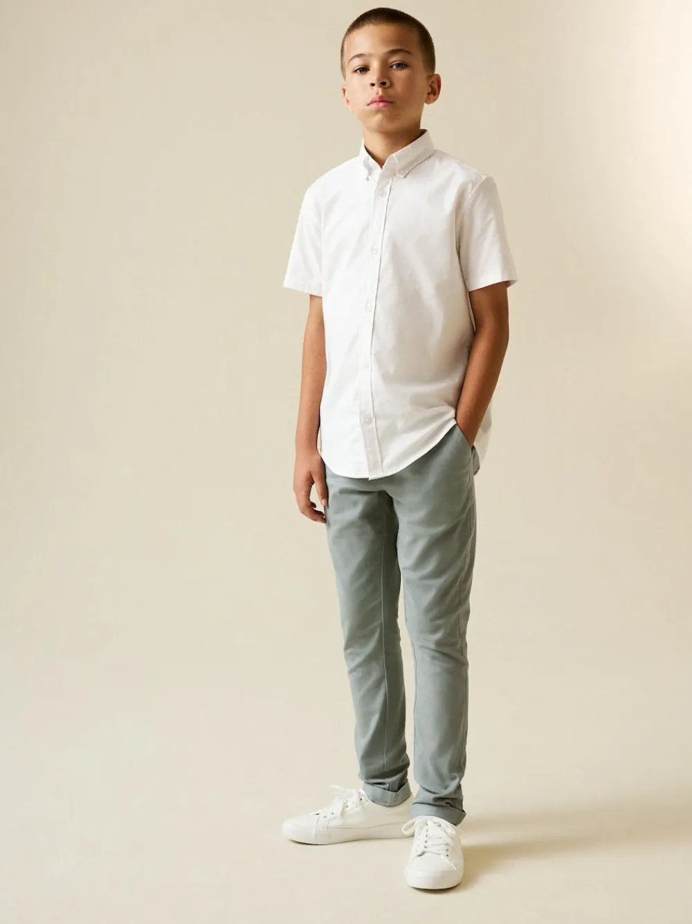Sale Next Sage Green Skinny Fit Stretch Chino Trousers (3-17yrs)