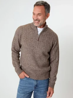 Sale Saltwell Cable Knit Quarter Zip Jumper Brown