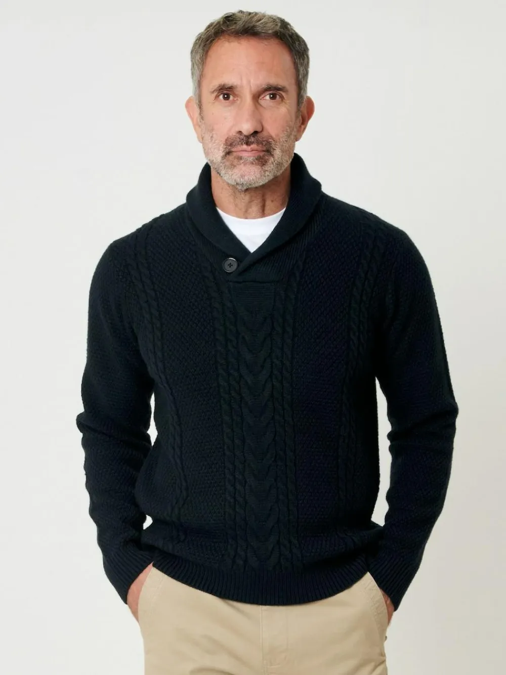 Discount Saltwell Cable Knit Shawl Neck Jumper Blue