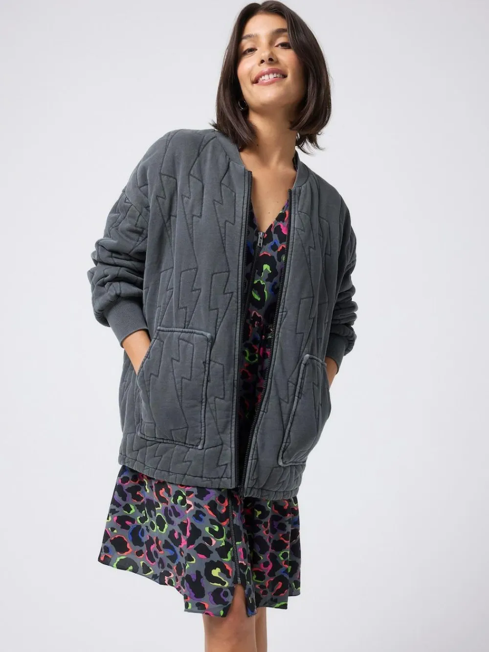 SCAMP & DUDE Black Quilted Bolt Bomber Jacket Light Washed^Women Coats & Jackets|Coats & Jackets