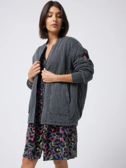 SCAMP & DUDE Black Quilted Bolt Bomber Jacket Light Washed^Women Coats & Jackets|Coats & Jackets