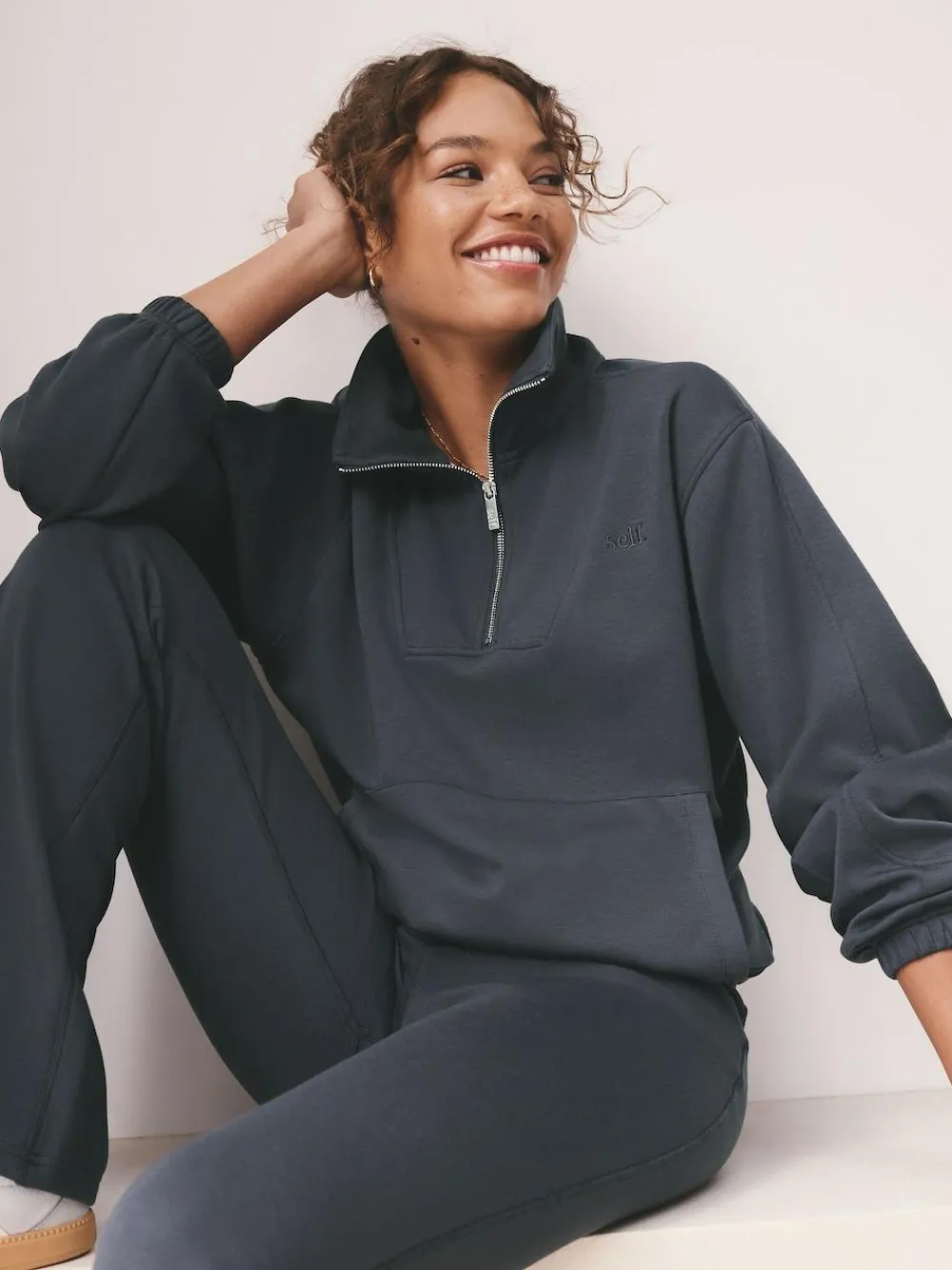 New self. Half Zip Modal Sweatshirt Blue