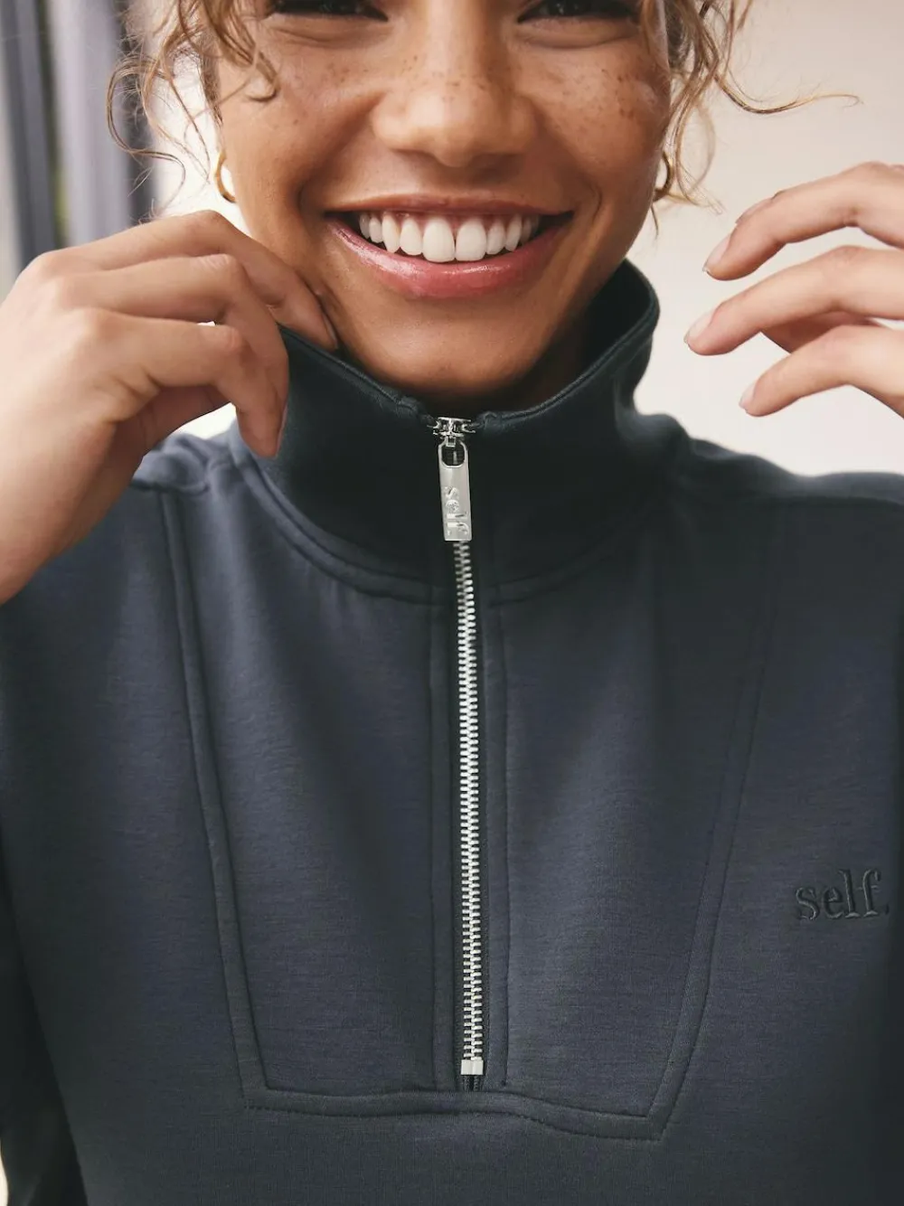 New self. Half Zip Modal Sweatshirt Blue