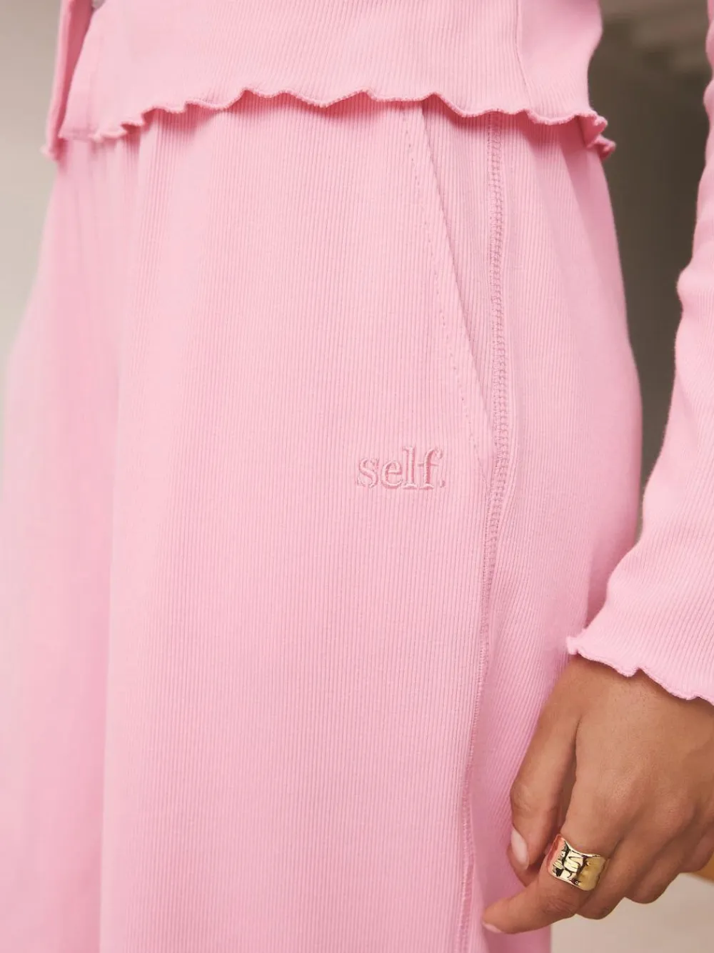 Discount self. Ribbed Button Through Pyjamas Bright Pink
