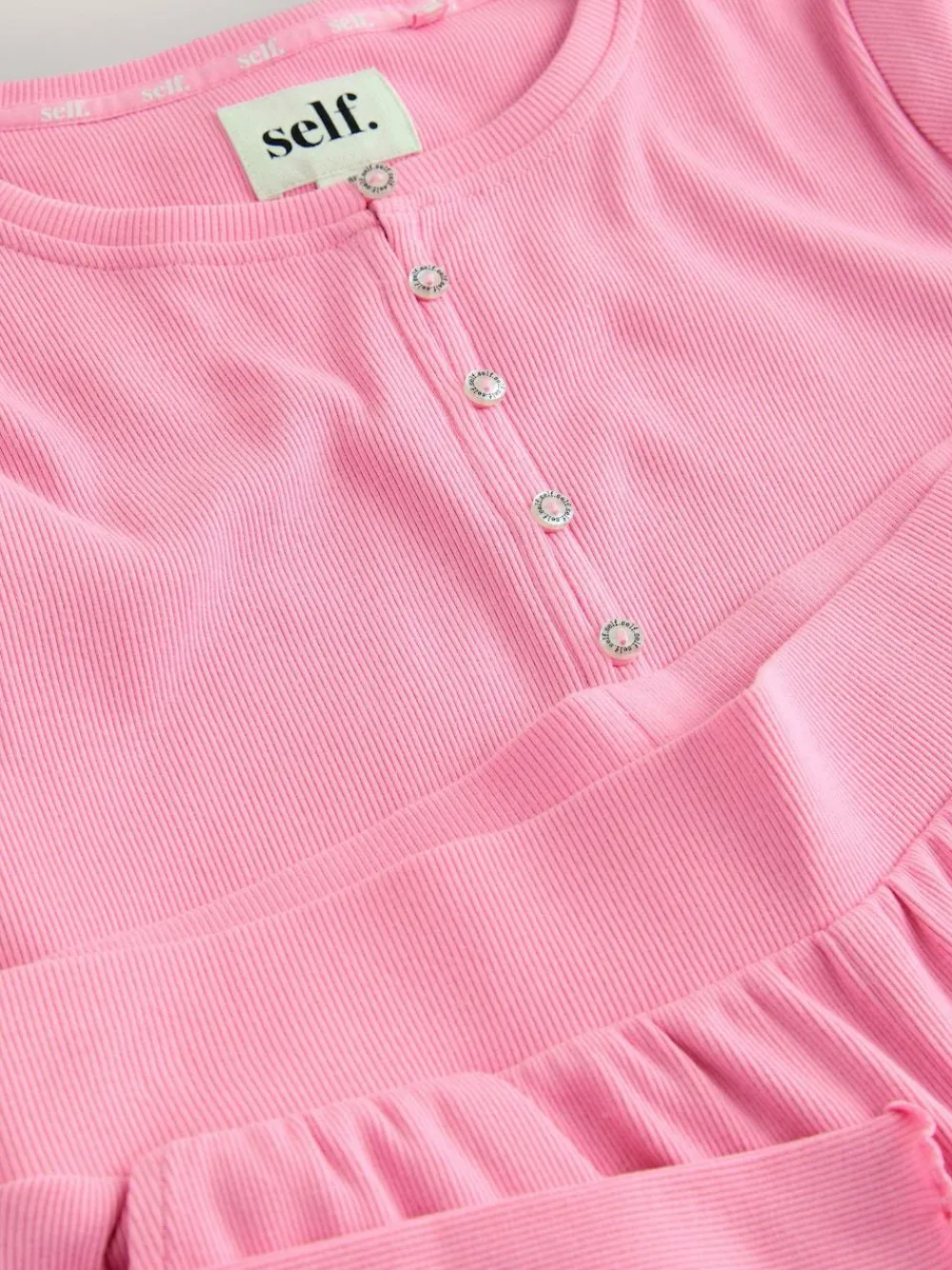 Discount self. Ribbed Button Through Pyjamas Bright Pink