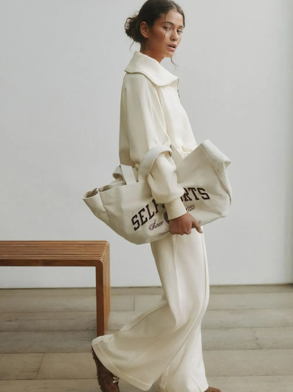 New self. Ecru Half Zip Collar Sweatshirt