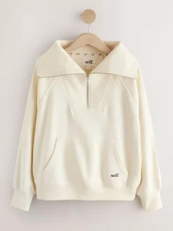 New self. Ecru Half Zip Collar Sweatshirt