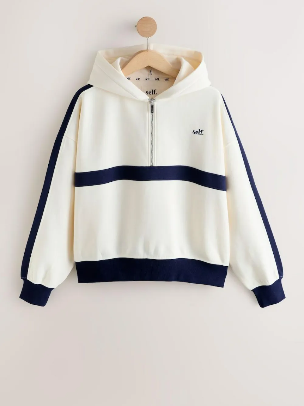 self. Ecru/Navy Half Zip Fleece Top^Women Loungewear|Hoodies & Sweatshirts