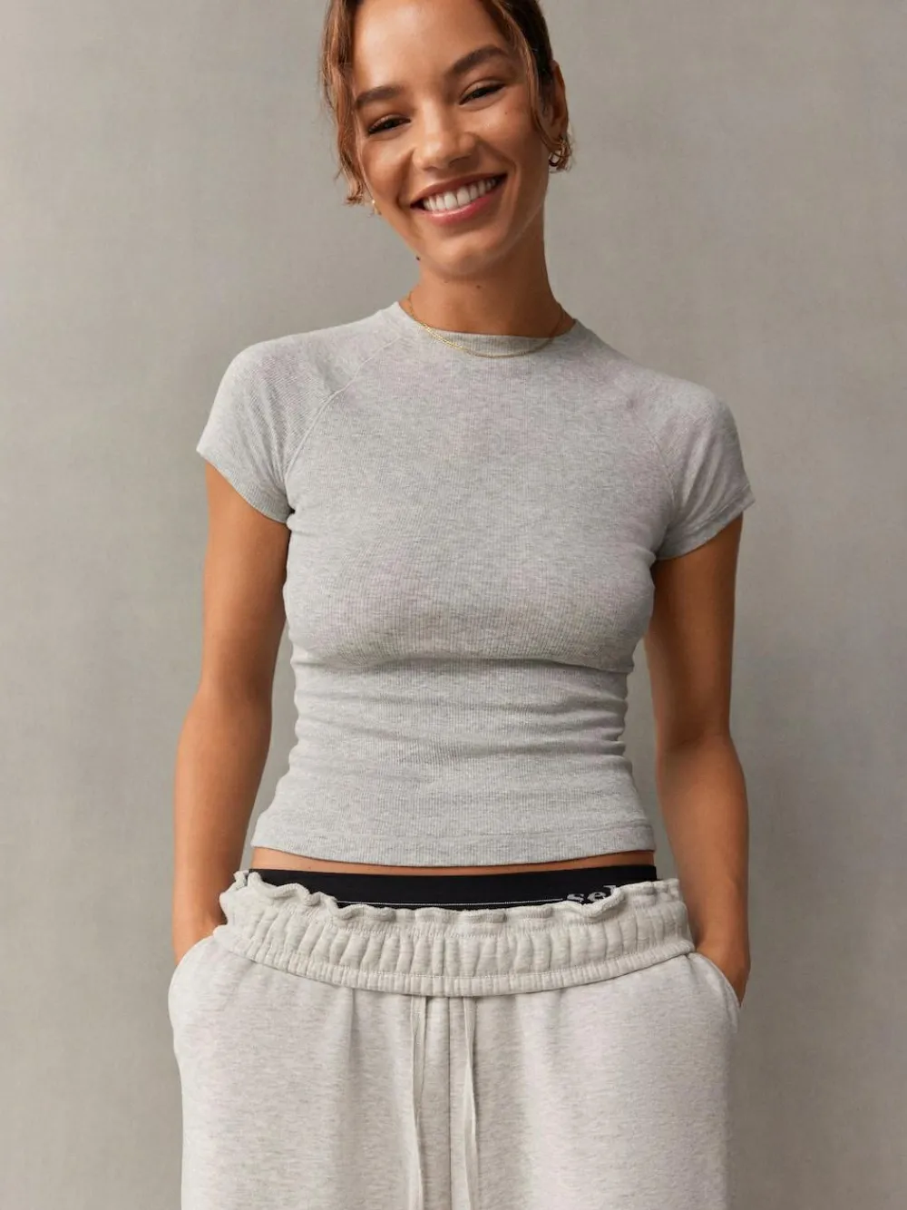 self. Grey Fitted Rib T-Shirt^Women Loungewear