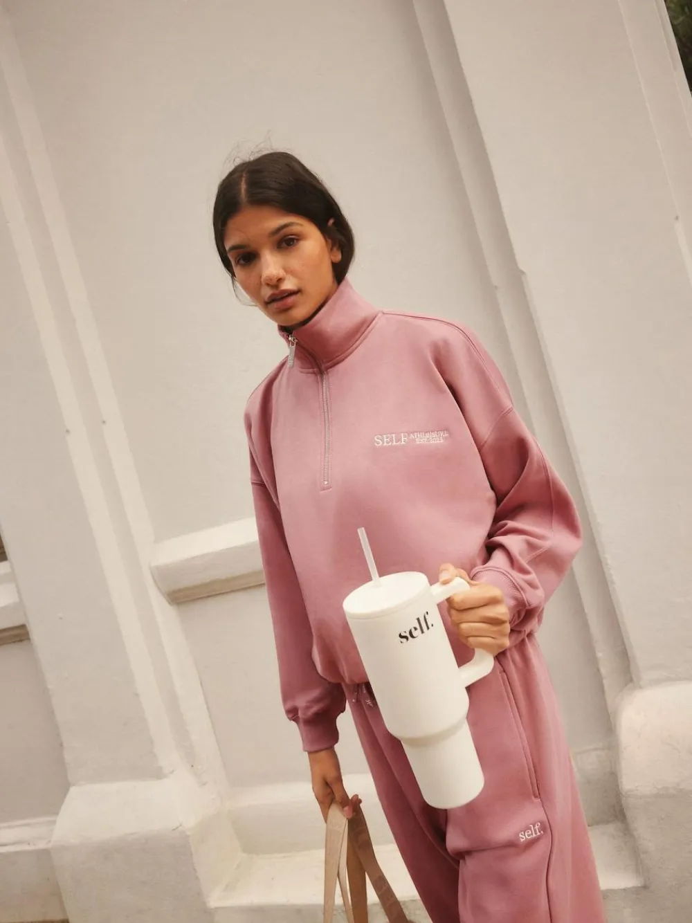 Outlet self. Half Zip Sweatshirt Pink