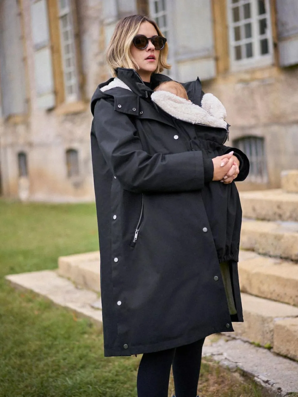 Hot Seraphine 3 in 1 Maternity & Babywearing Parka with Borg Lining Black
