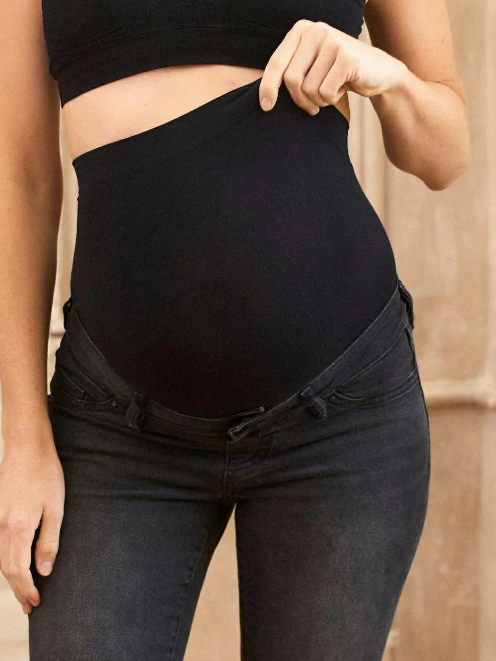 Clearance Seraphine Black Petite Premium Organic Overbump Maternity Slim-Fit Jeans