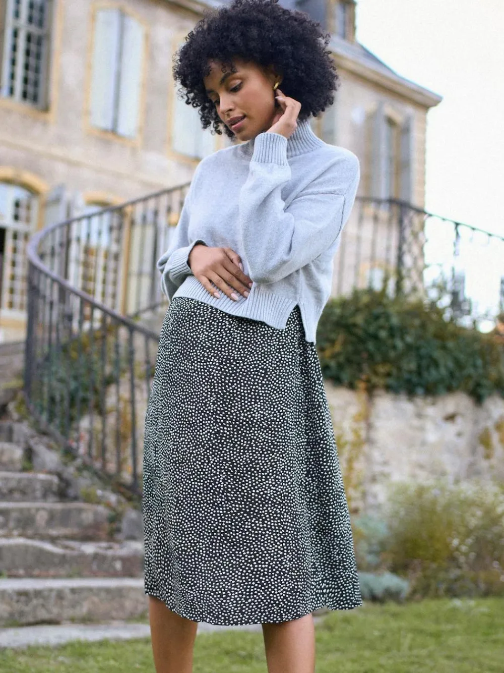 Sale Seraphine Grey Marl & Black Dot Maternity & Nursing Knit Top Dress