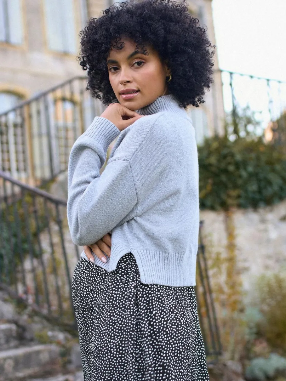 Sale Seraphine Grey Marl & Black Dot Maternity & Nursing Knit Top Dress