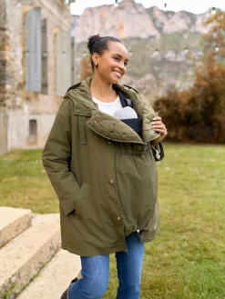 Seraphine Khaki Maternity & Babywearing Versatile Coat with Separate Inner Quilted^Women Coats & Jackets|Coats & Jackets