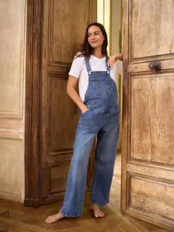 Seraphine Mid Blue Wash Maternity Wide Leg Dungarees^Women Jumpsuits & Playsuits