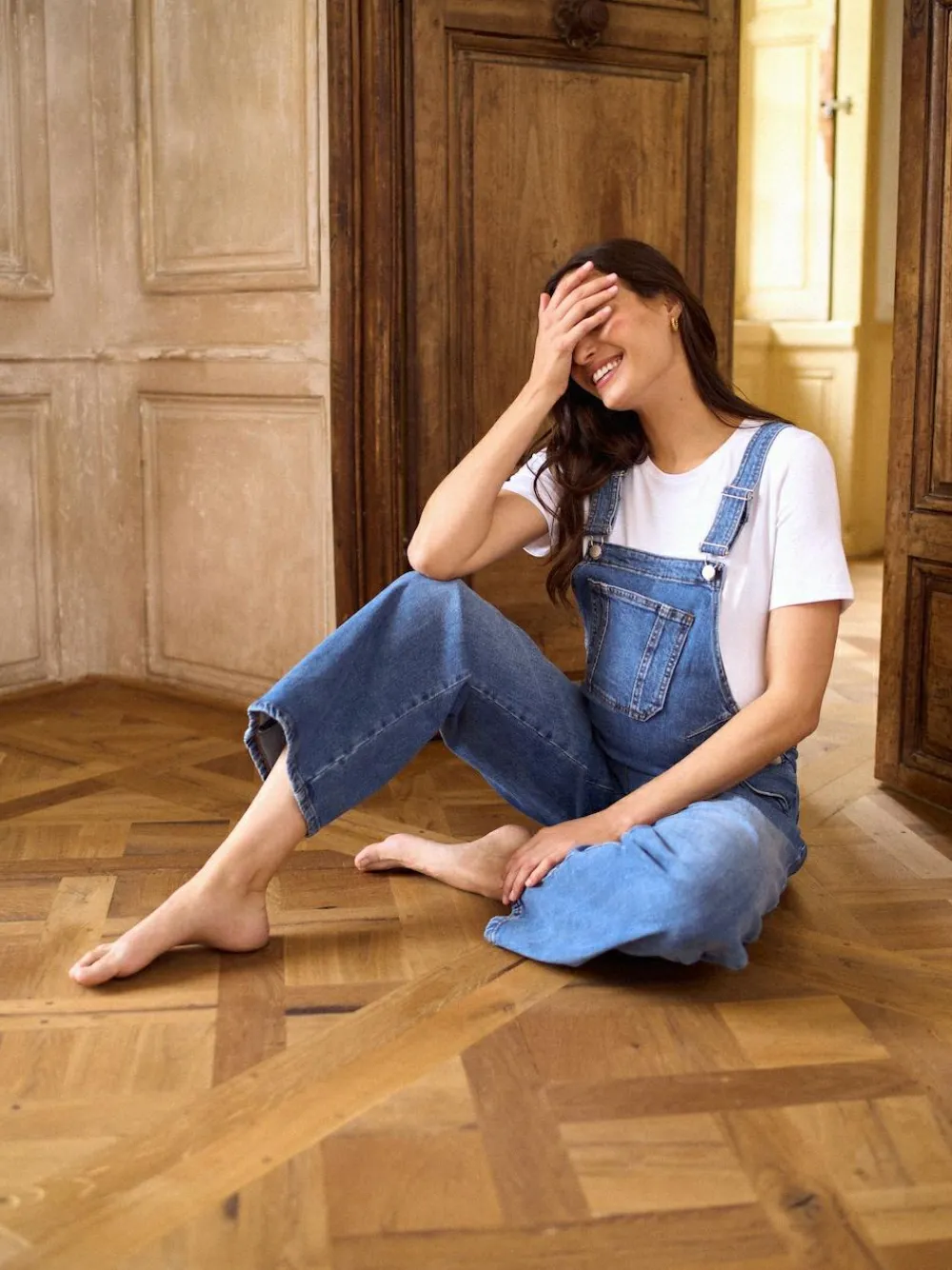 Seraphine Mid Blue Wash Maternity Wide Leg Dungarees^Women Jumpsuits & Playsuits