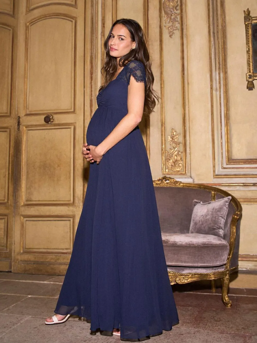 Seraphine Maternity Lace Sleeve Silk Premium Dress^Women Occasion Dresses|Occasionwear