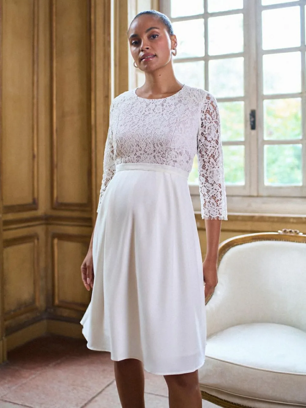 Seraphine White Ivory Premium Lace Bodice Maternity & Nursing Occasion Bridal Dress