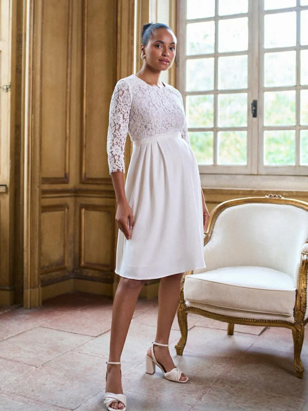 Seraphine White Ivory Premium Lace Bodice Maternity & Nursing Occasion Bridal Dress
