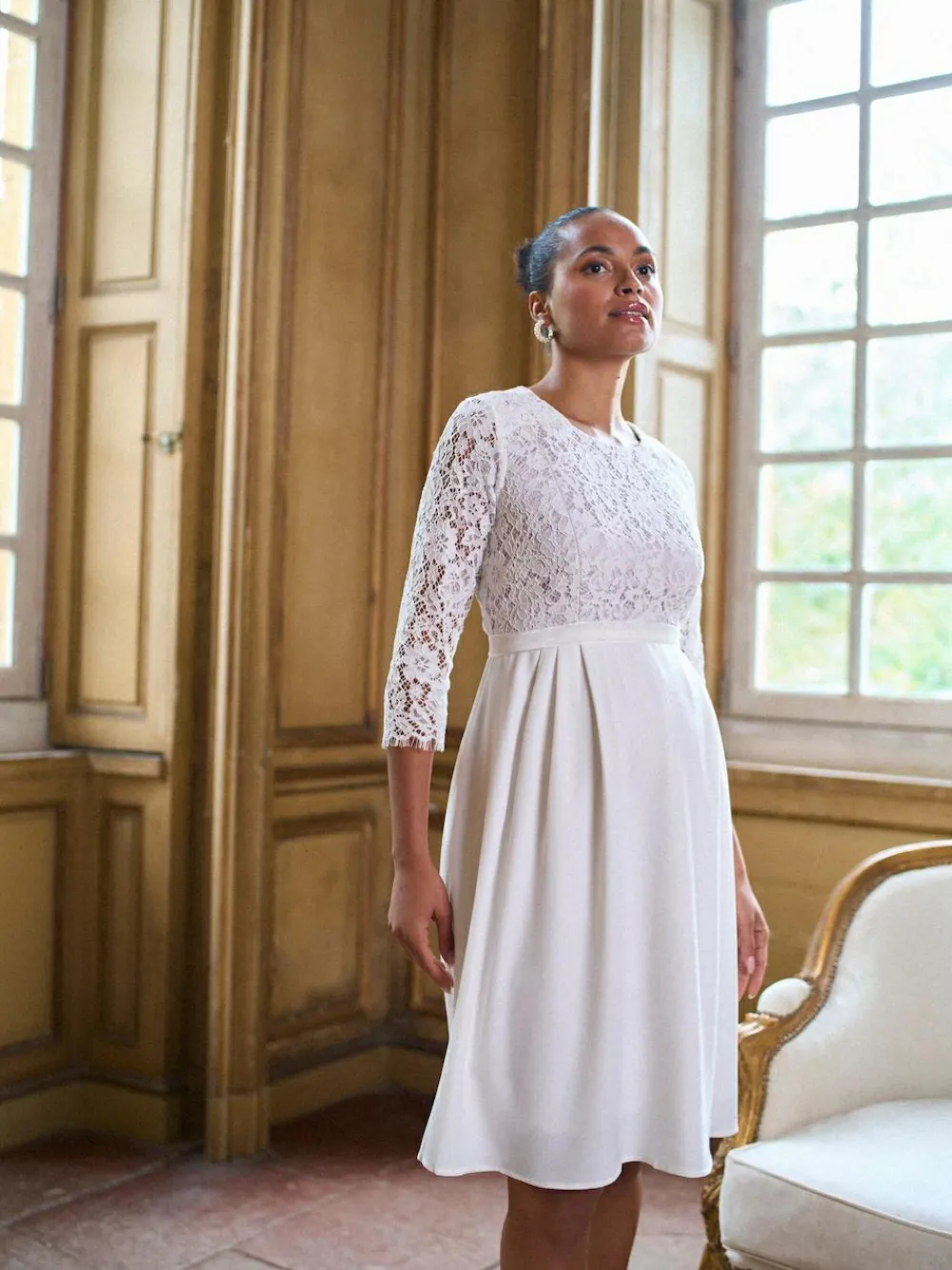 Seraphine White Ivory Premium Lace Bodice Maternity & Nursing Occasion Bridal Dress