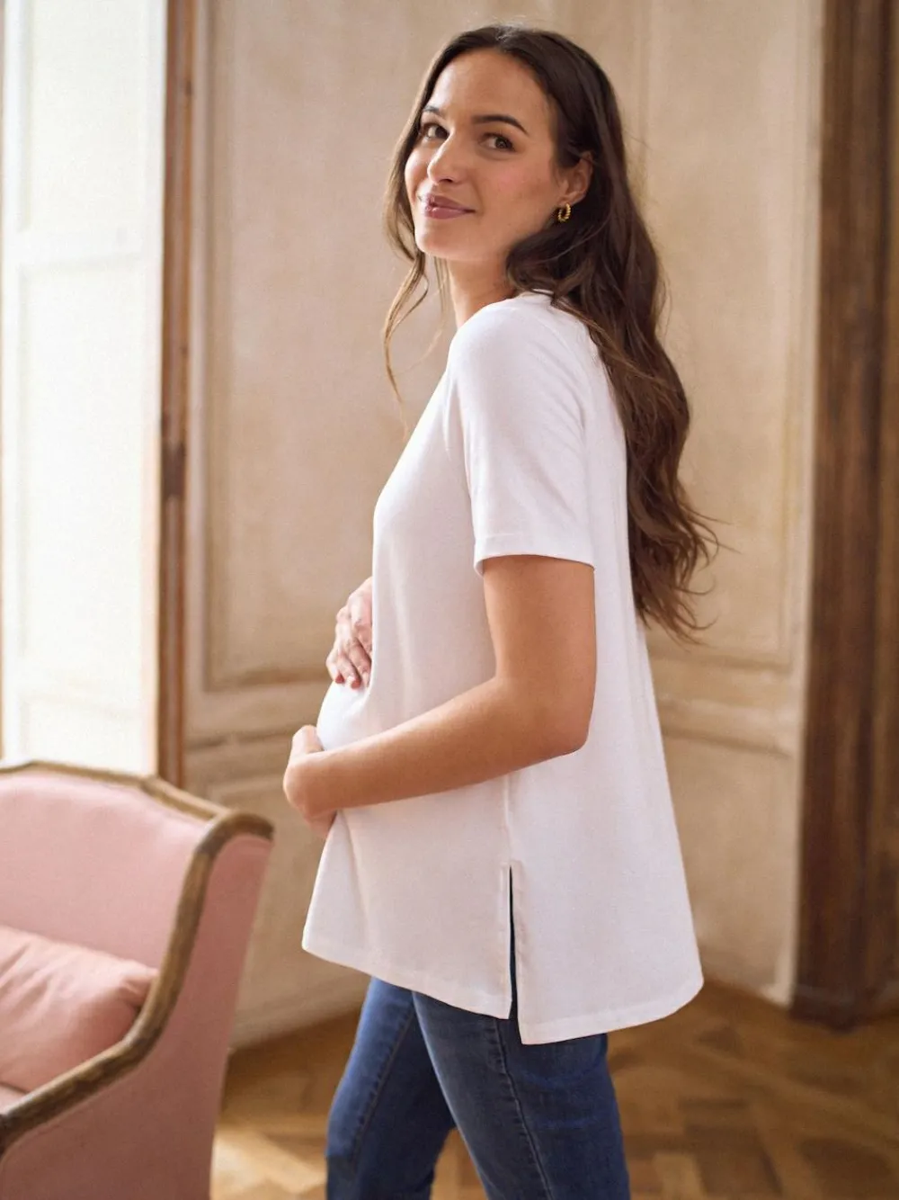 Seraphine Maternity Short Sleeve Cotton Modal T-Shirt White