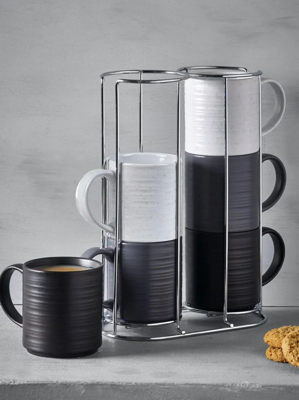 Next Set of 6 Monochrome Bronx Stacking Mugs^ Mugs & Cups