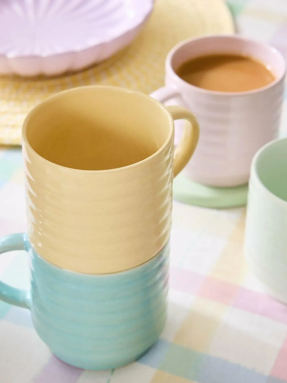 Sale Next Set of 4 Multi Pastel Ribbed Stacking Mugs