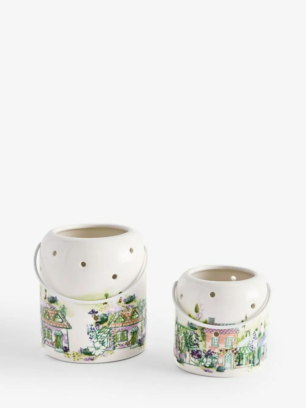 Best Next Set of 2 Multicolour House Scene Ceramic Tea Light Holders