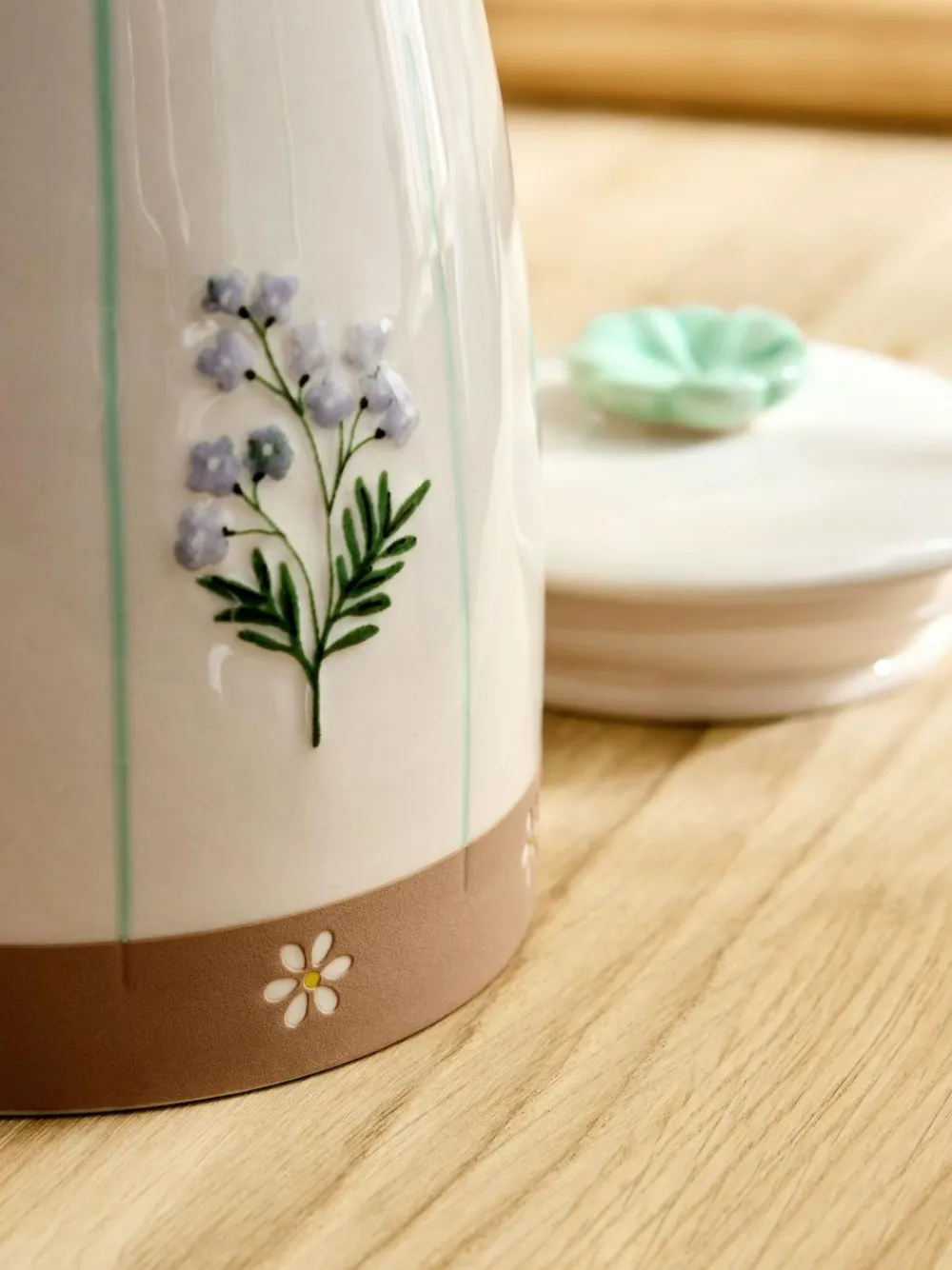 Clearance Next Set of 3 Natural Floral Ceramic Storage Jars