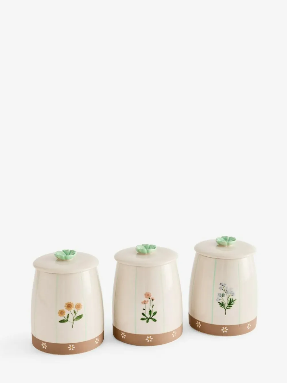 Clearance Next Set of 3 Natural Floral Ceramic Storage Jars