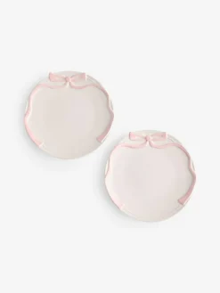 Next Set of 2 Pink and White Bow Side Plates^ Dinner Sets & Pasta Bowls