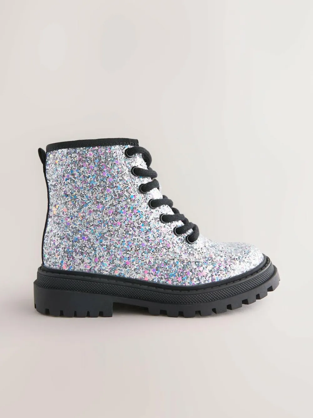 Clearance Next Silver Glitter Standard Fit (F) Warm Lined Lace-Up Ankle Boots