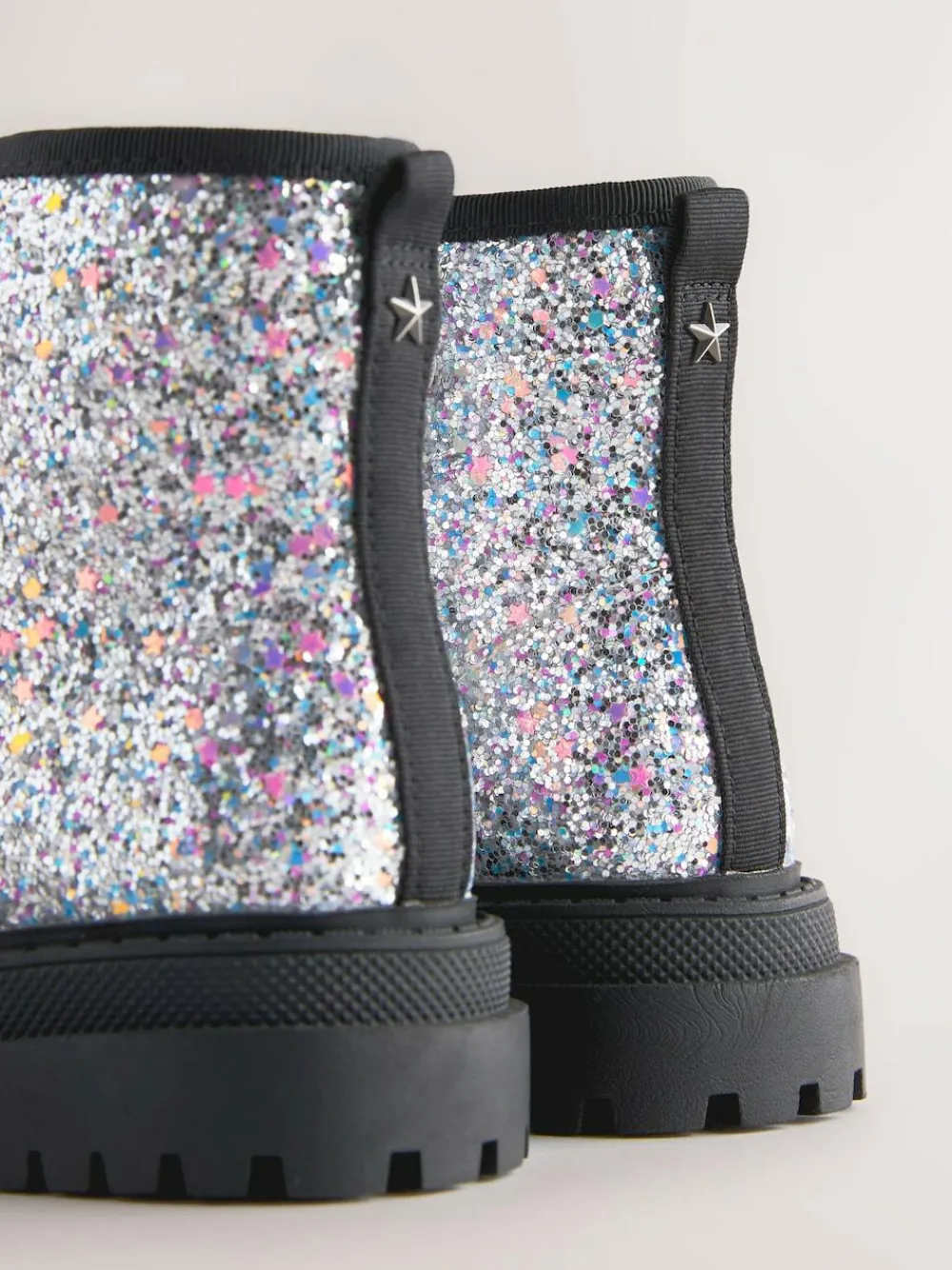 Clearance Next Silver Glitter Standard Fit (F) Warm Lined Lace-Up Ankle Boots