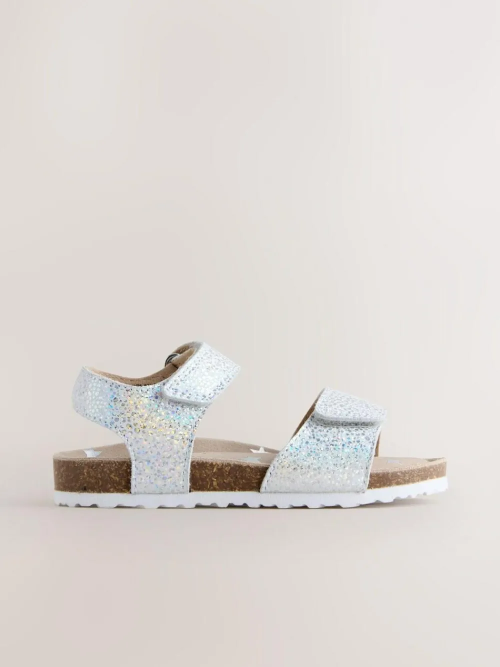 Hot Next Wide Fit (G) Touch Fastening Corkbed Sandals Silver
