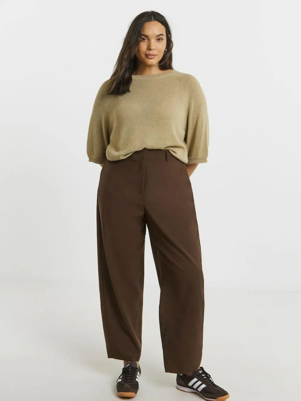 Simply Be Brown Tailored Barrel Leg Trouser^Women Suits & Tailoring