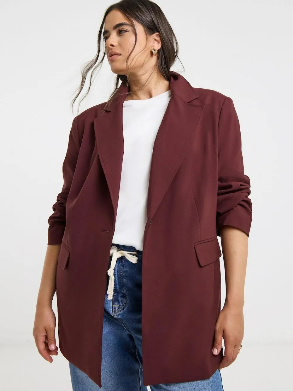Discount Simply Be Oversized Single Breasted Blazer Burgundy Red
