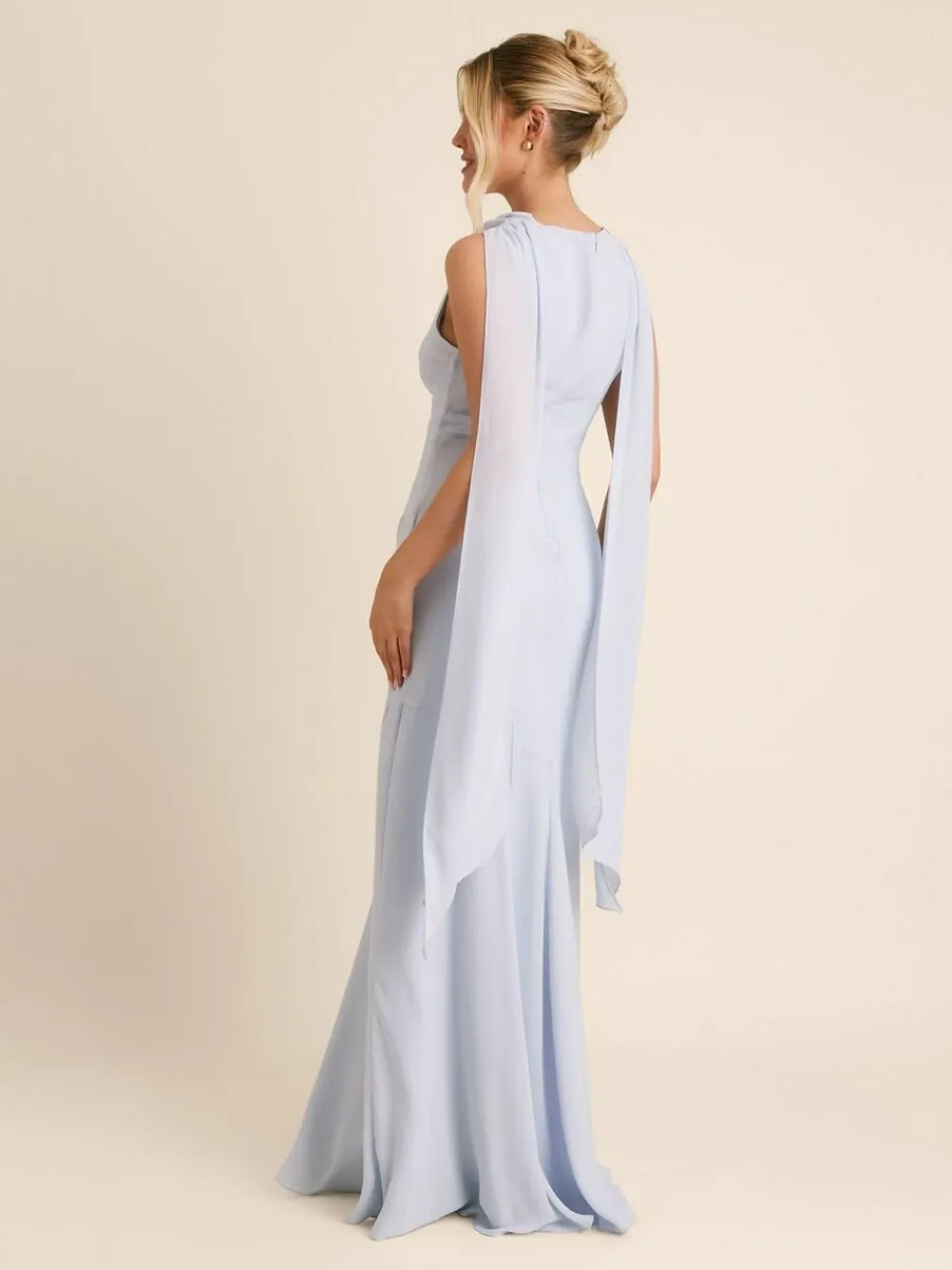Six Stories Blue High Cowl Neck Drape Crepe Bridesmaid Dress^Women Maxi Dresses
