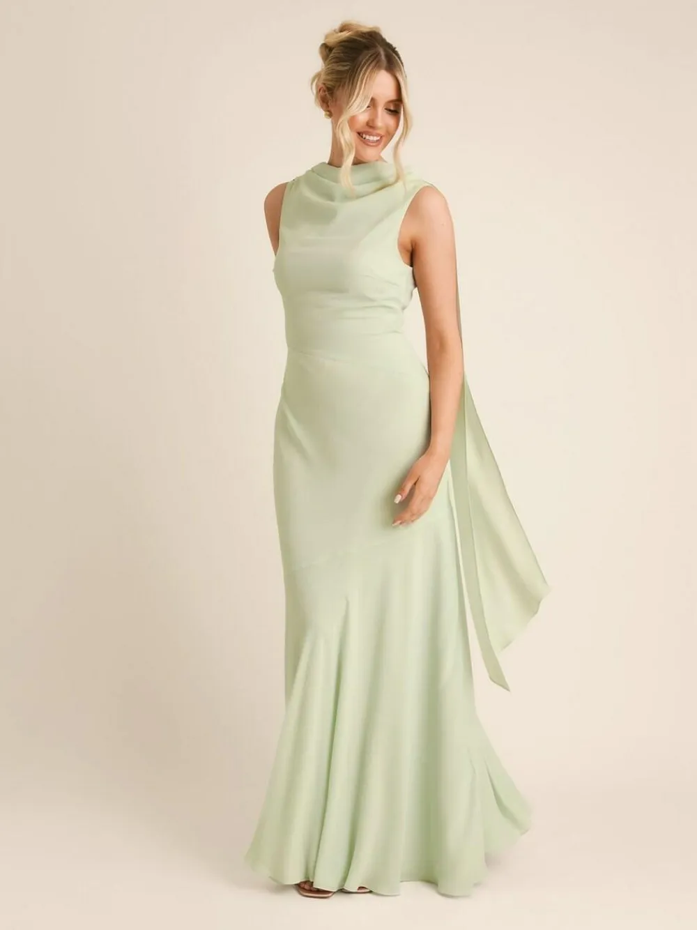 Six Stories Green High Cowl Neck Drape Crepe Bridesmaid Dress^Women Maxi Dresses|Occasion Dresses