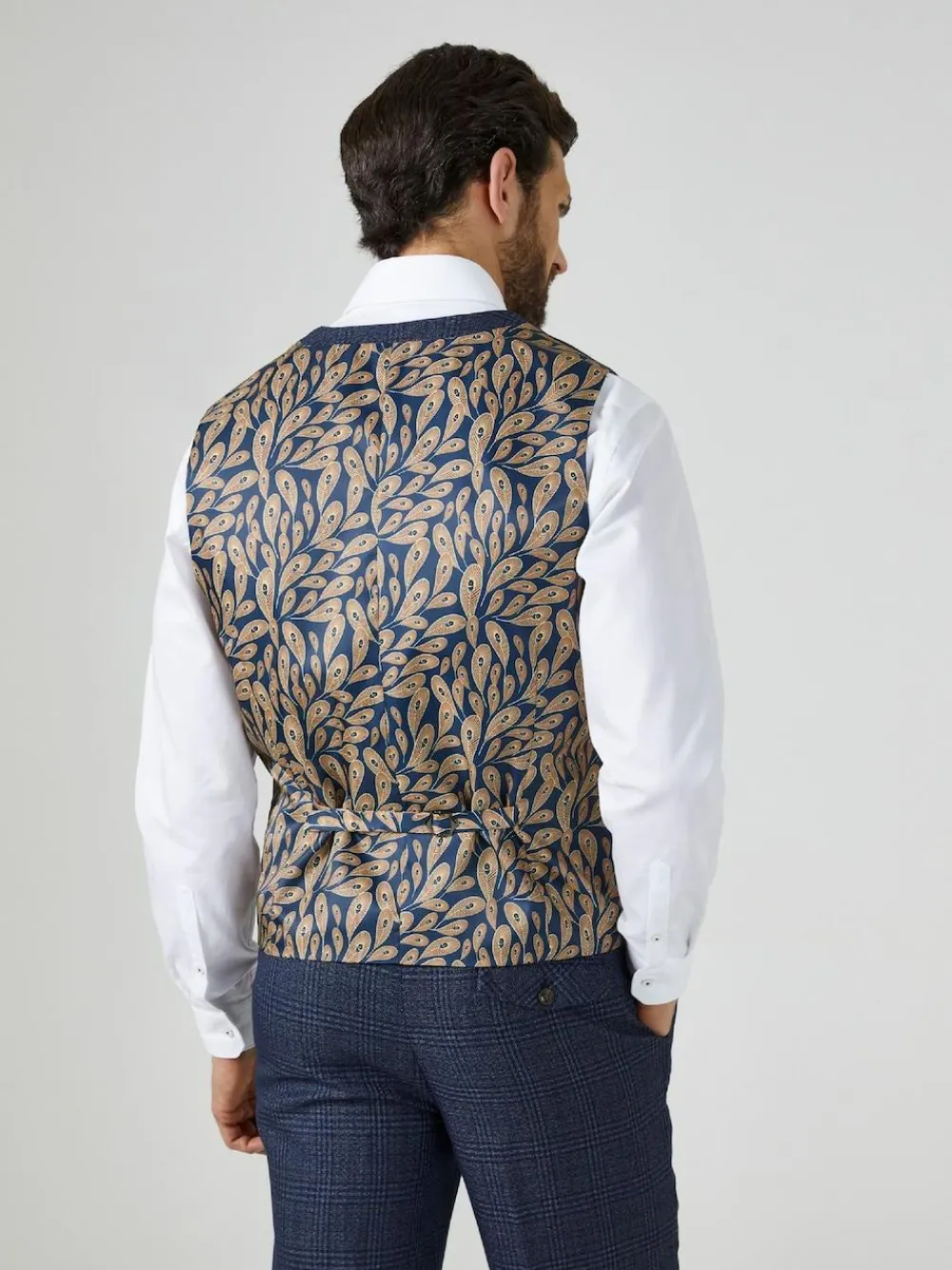 Hot Skopes Blue Woolf Check Tailored Fit Suit Waistcoat