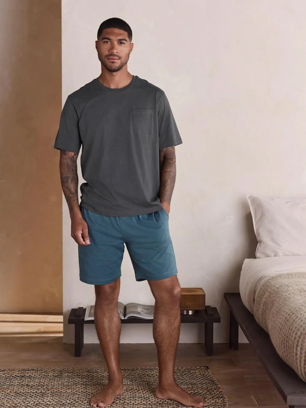 Next Slate Grey Short Sleeve Jersey Pyjamas Set^ Pyjamas|Nightwear