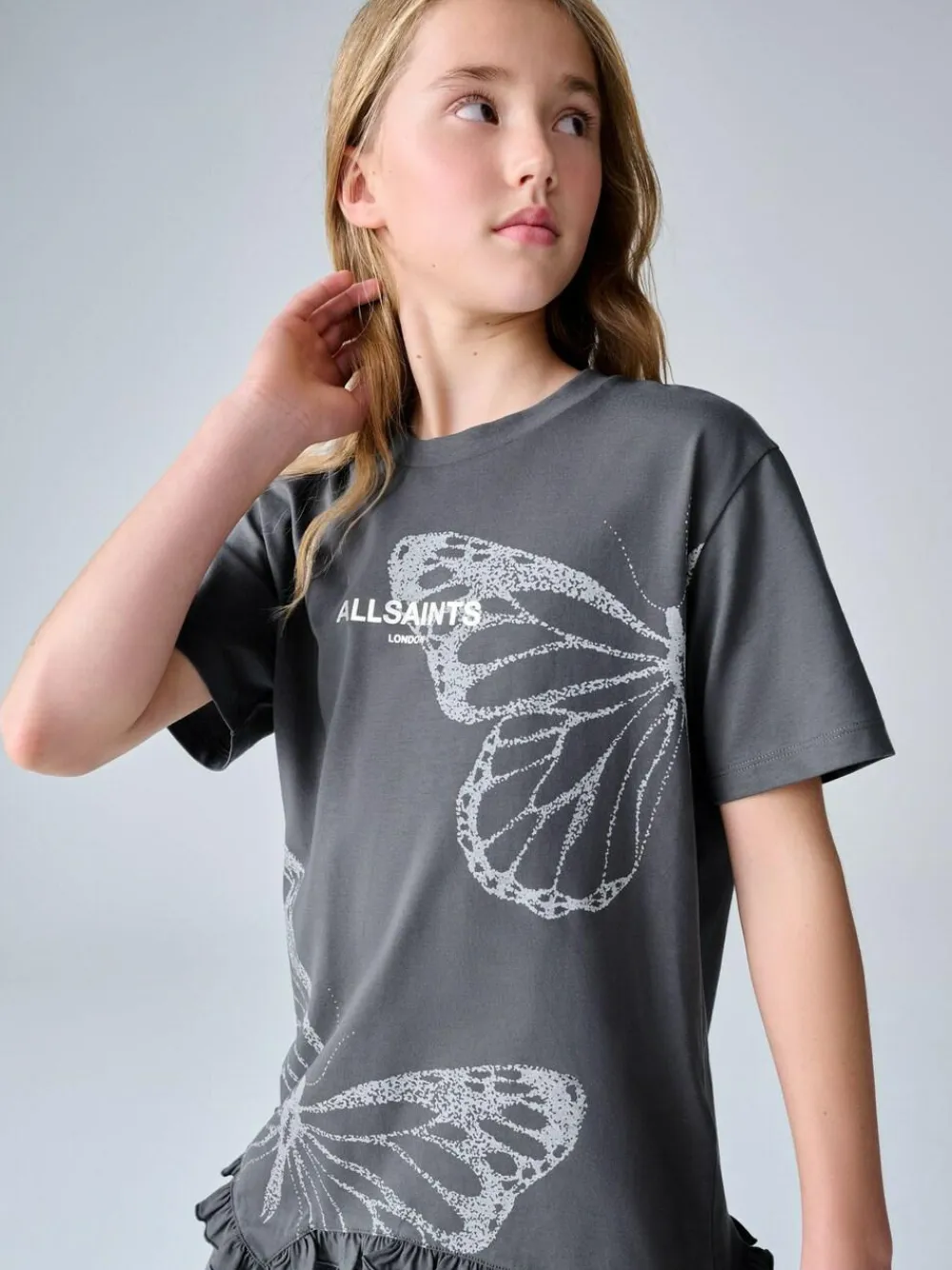 smALLSAINTS Charcoal Grey Asymmetric Hem Crew Neck Cotton T-Shirt^ T-Shirts