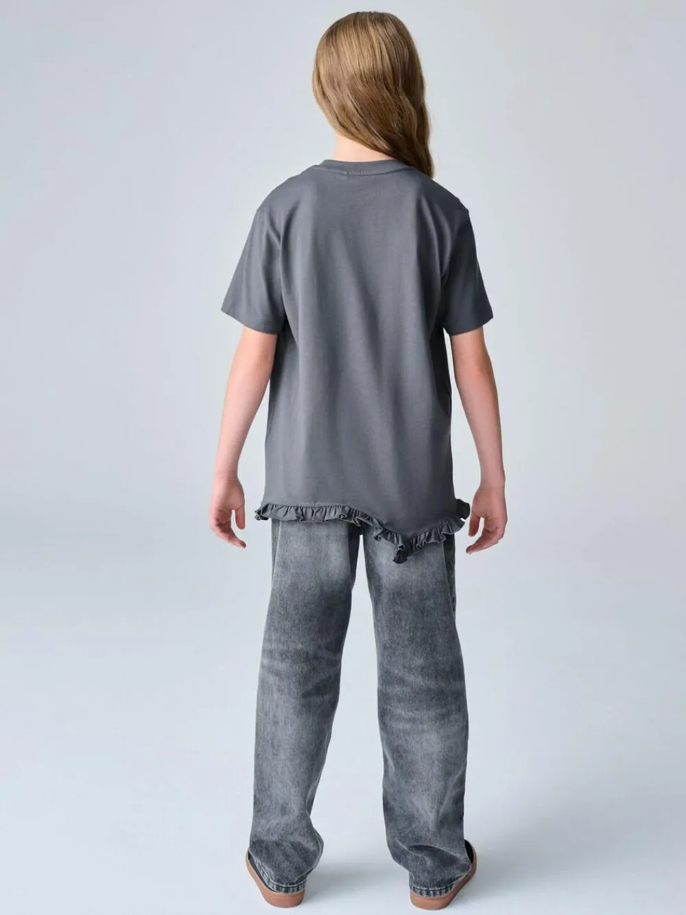 smALLSAINTS Charcoal Grey Asymmetric Hem Crew Neck Cotton T-Shirt^ T-Shirts