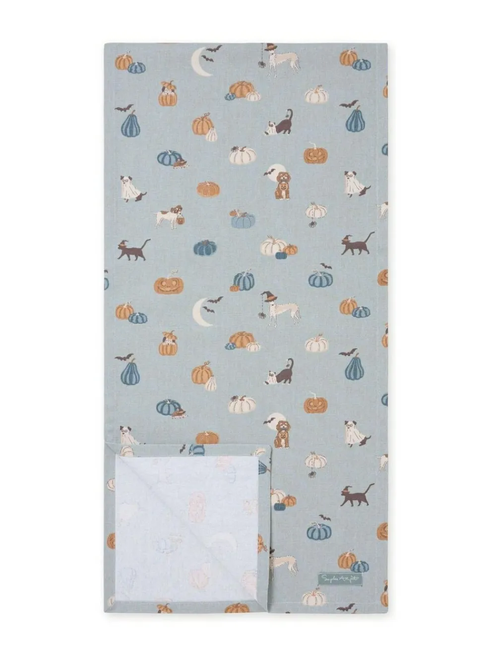 Best Sophie Allport Soft Teal Paws & Pumpkins Table Runner