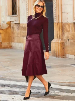 Sosandar Red Leather Look Panelled A-Line Midi Skirt^Women Skirts