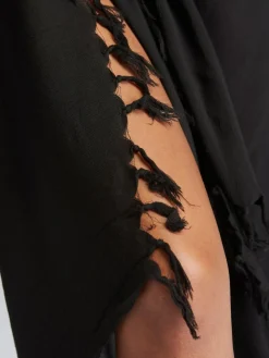 Best South Beach Black Crinkle Viscose Fringed Sarong Cover-Up