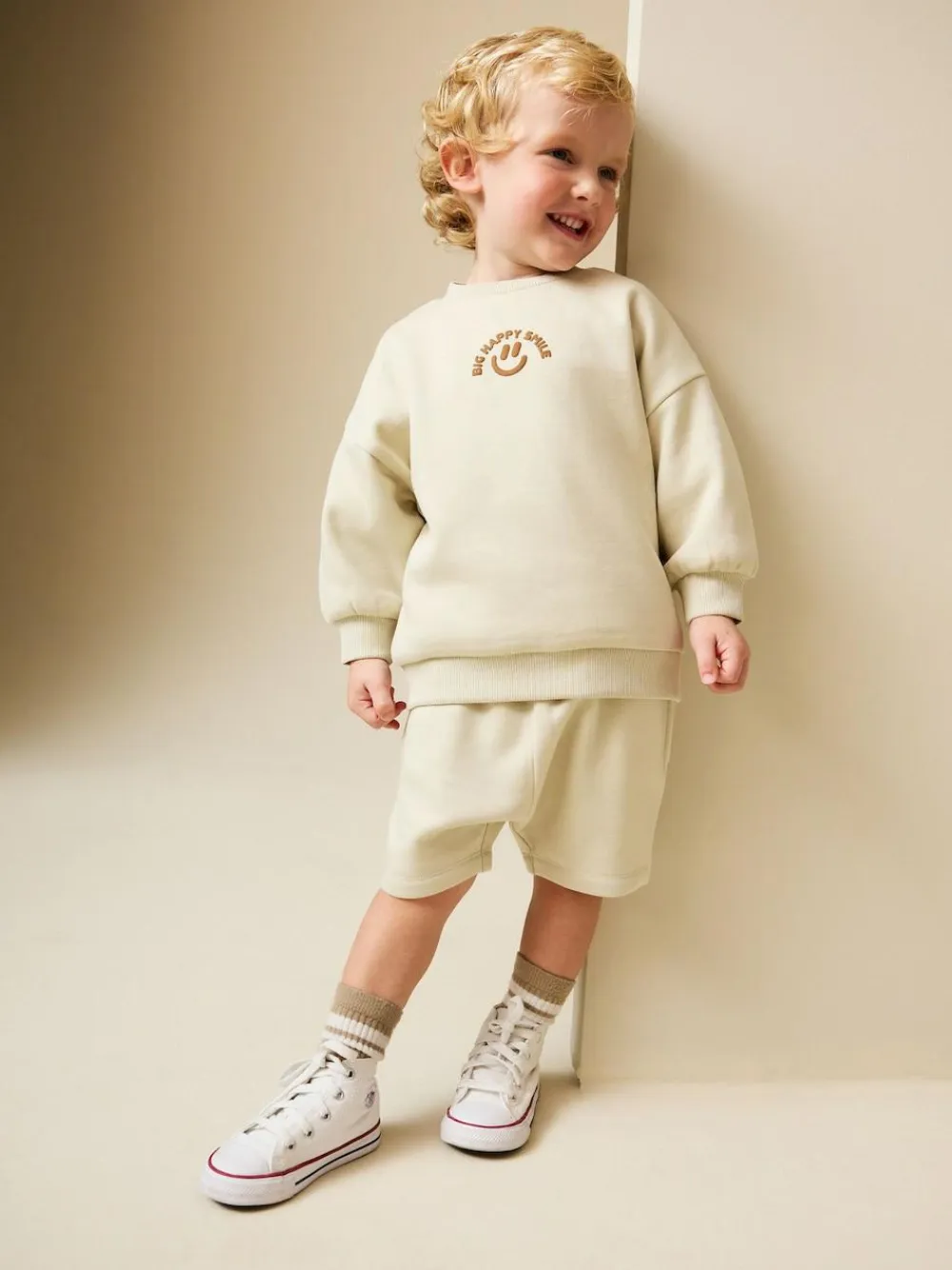 Outlet Next Crew Neck Sweatshirt and Shorts Set (3mths-7yrs) Stone Big Happy Smile